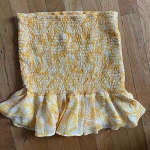 Forever 21 Tropical Print Smocked Yellow Mini Skirt